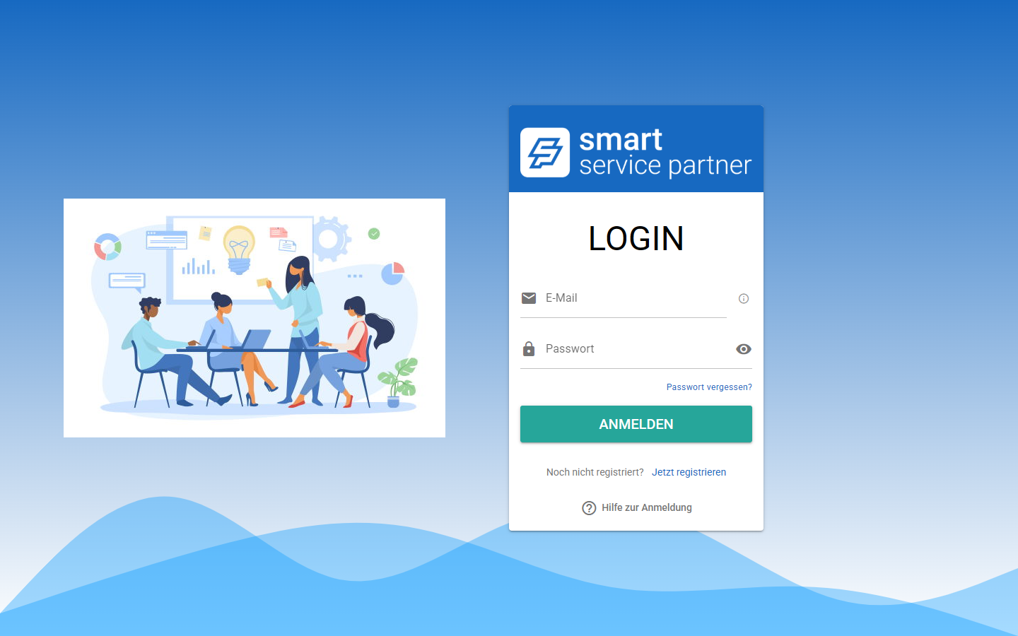 Die Seite Login mit den Feldern E-Mail und Passwort