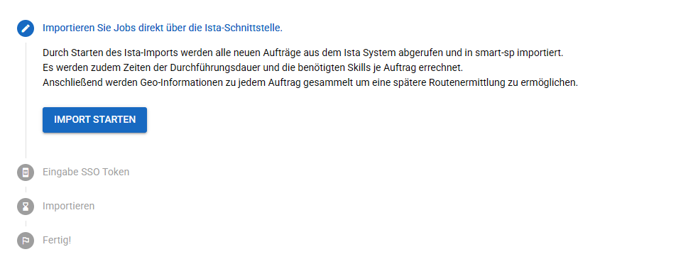 Der ista-Import mit seinen Schritten; nach einem Fehler steht die Meldung unter Fertig!